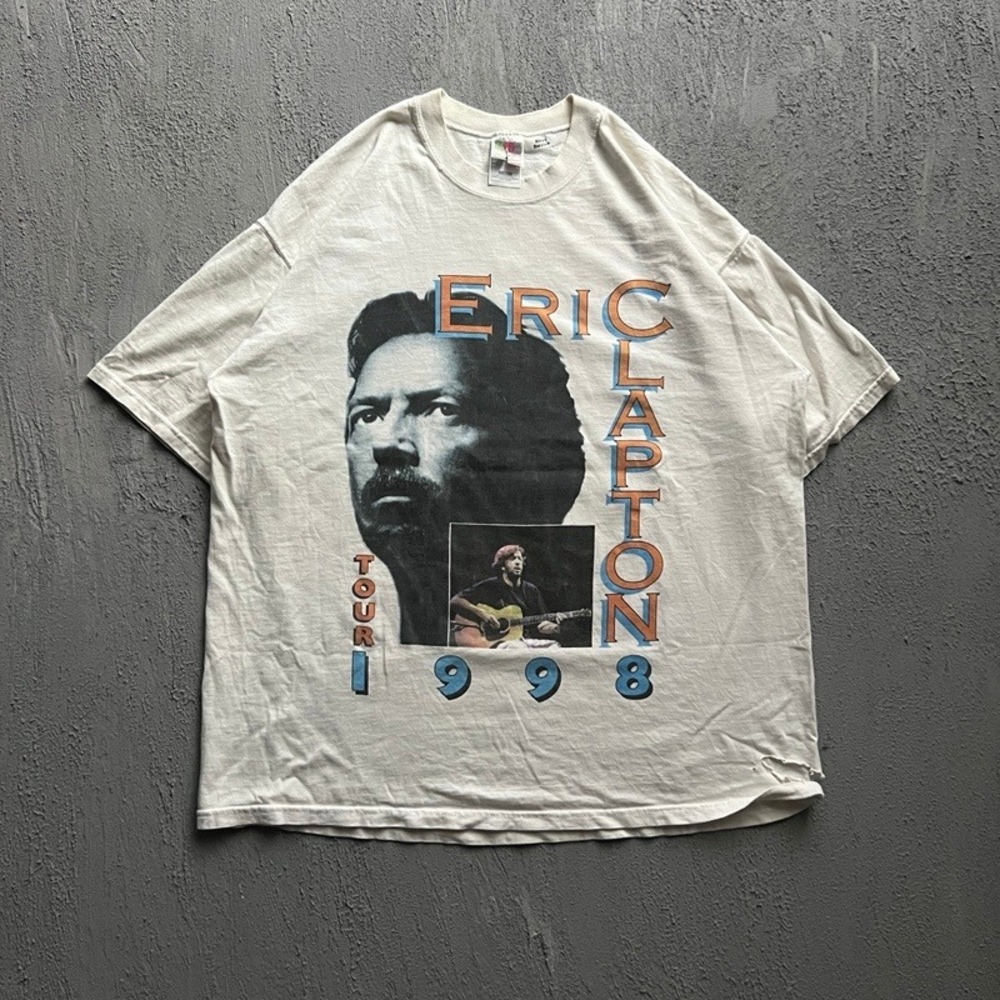 Vintage Eric Clapton Shirt XL White 1998 Tour 4 Decades Of Rock